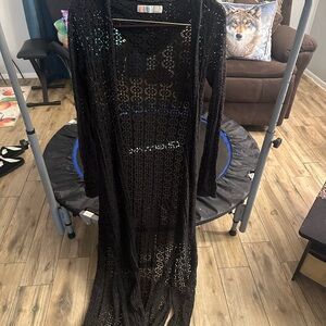 Black Crochet Long Cardigan free people size small